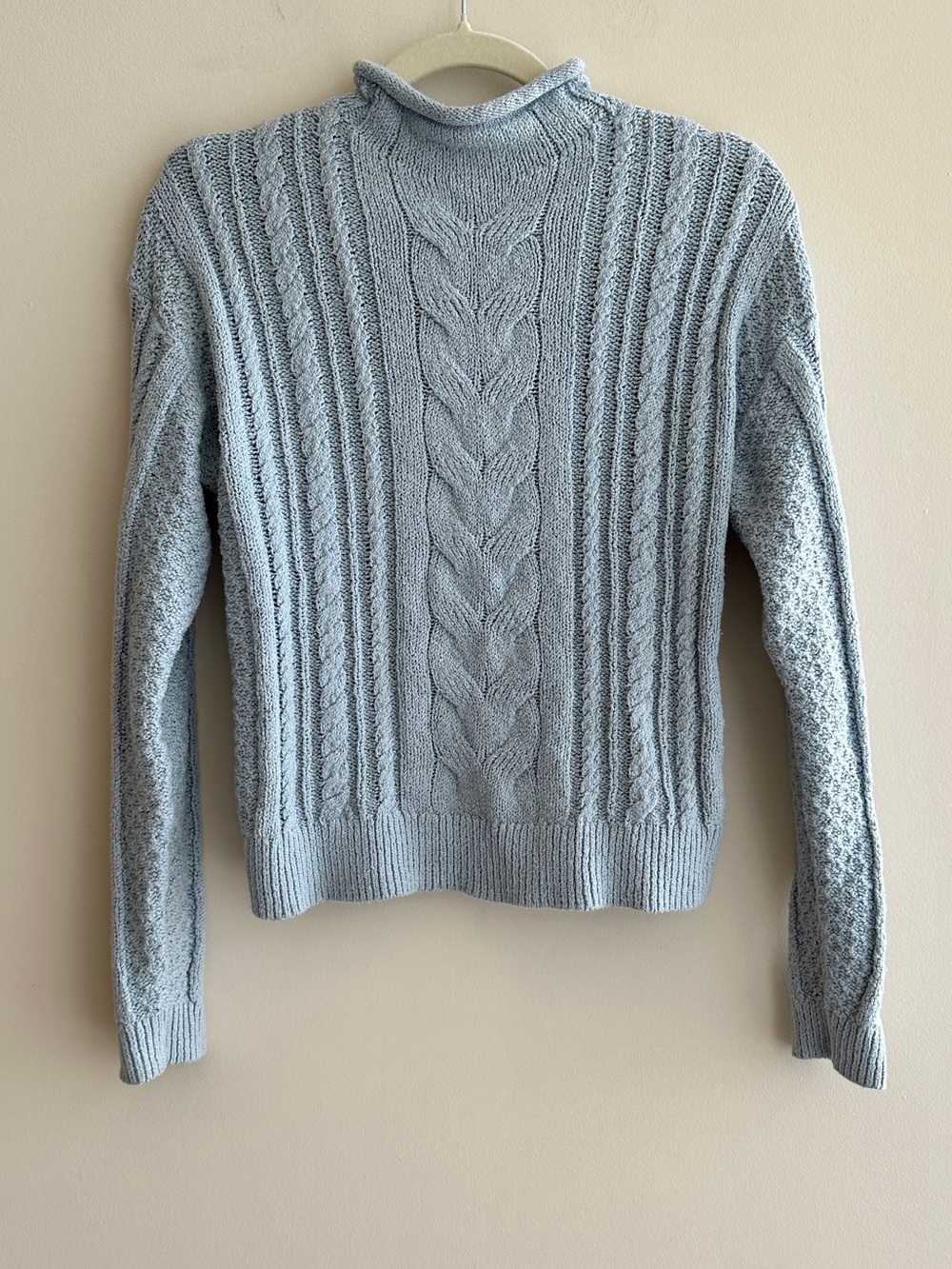 J. Crew Women’s Rollneck Cable Sweater, Light Blue, Size Small, 90s Sweater - Picture 2 of 16